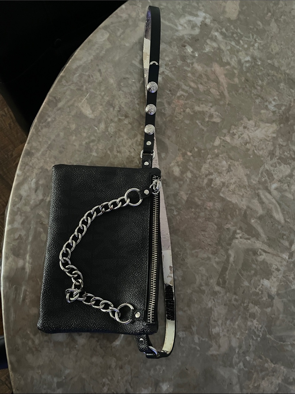 KORS Michael Kors Black Leather Chain Strap Wristlet